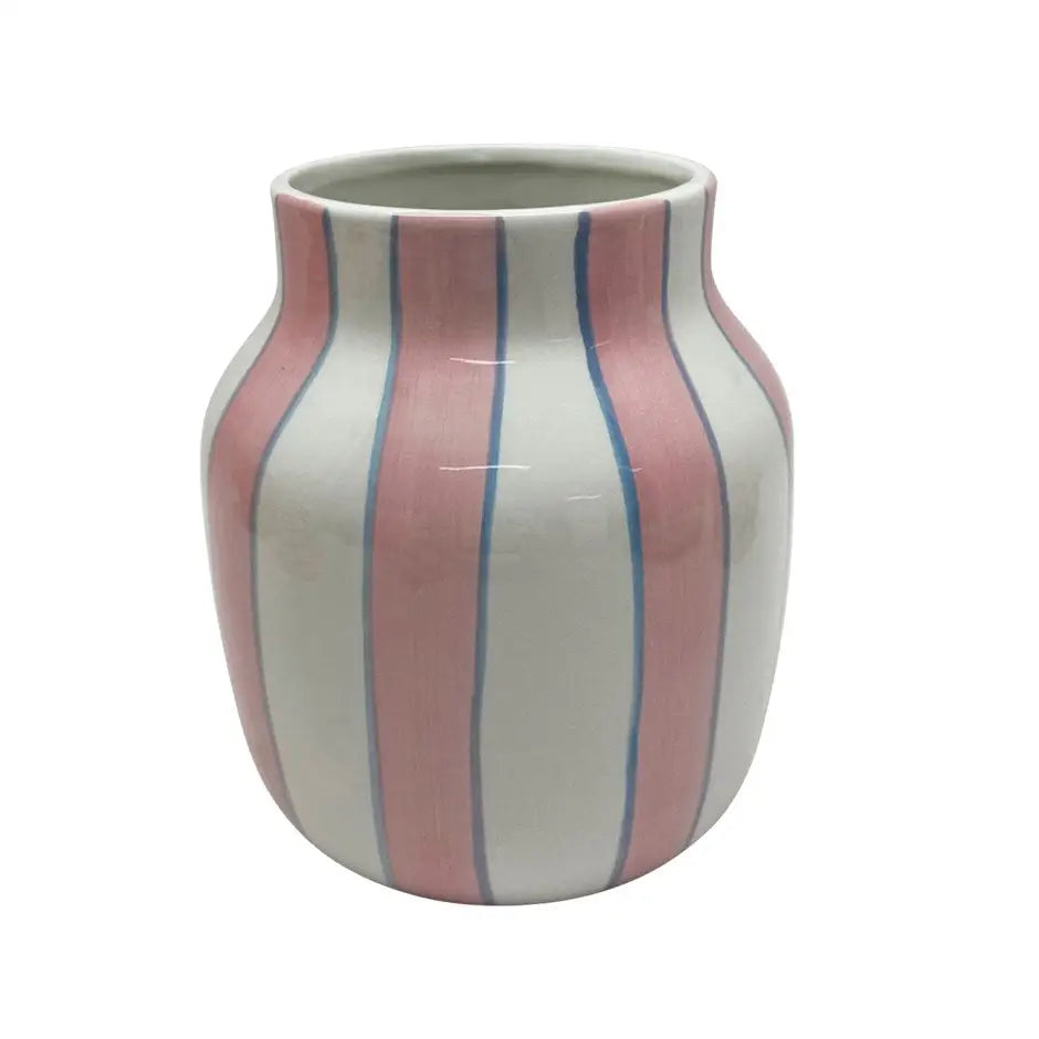 Nostalgia Imports - Vase Pink Striped 6x6.5’’