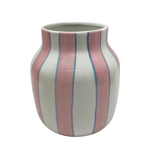 Nostalgia Imports - Vase Pink Striped 6x6.5’’