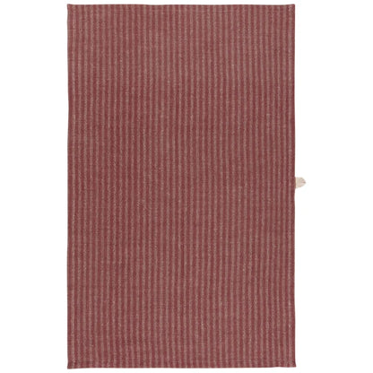 Wine red and cream vertically striped linen-cotton dishtowel with a small wooden hanging tab – PABOOM