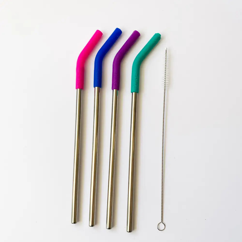 Silicone Tipped Stainless Steel Straws + Brush Set - PABOOM