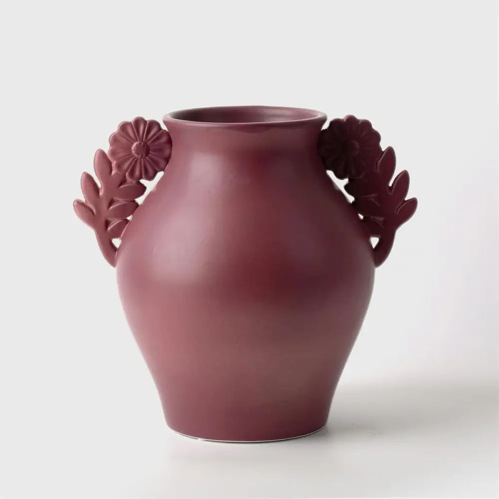 PABOOM - Wide Base Vase with Flower Handles Plum