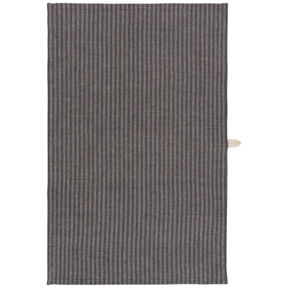 Navy and grey vertically striped linen-cotton dishtowel with a small wooden hanging tab – PABOOM