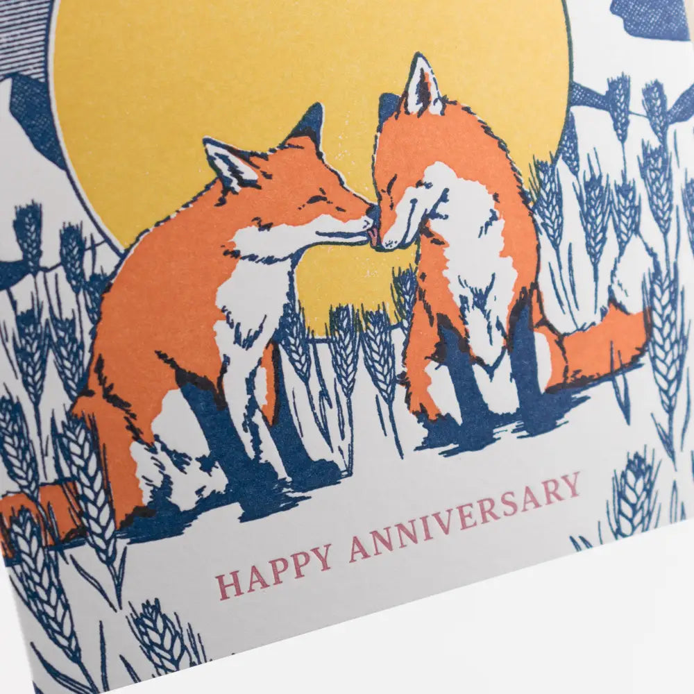 Porchlight Press Letterpress - Anniversary Foxes in Love Card