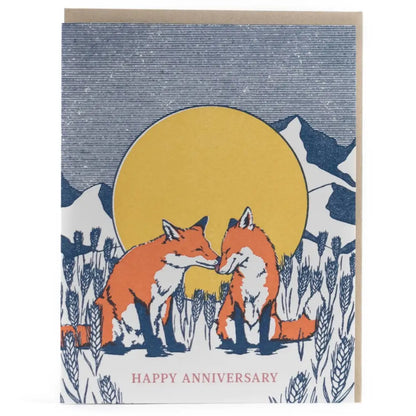 Porchlight Press Letterpress - Anniversary Foxes in Love Card