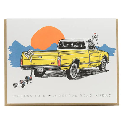 Porchlight Press Letterpress - Wedding Truck Sunset Card Single