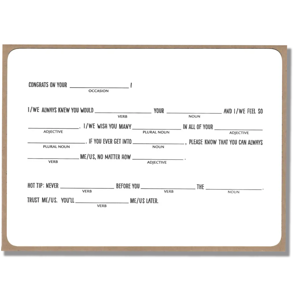 Power and Light Press - Mad Libs Congrats Card