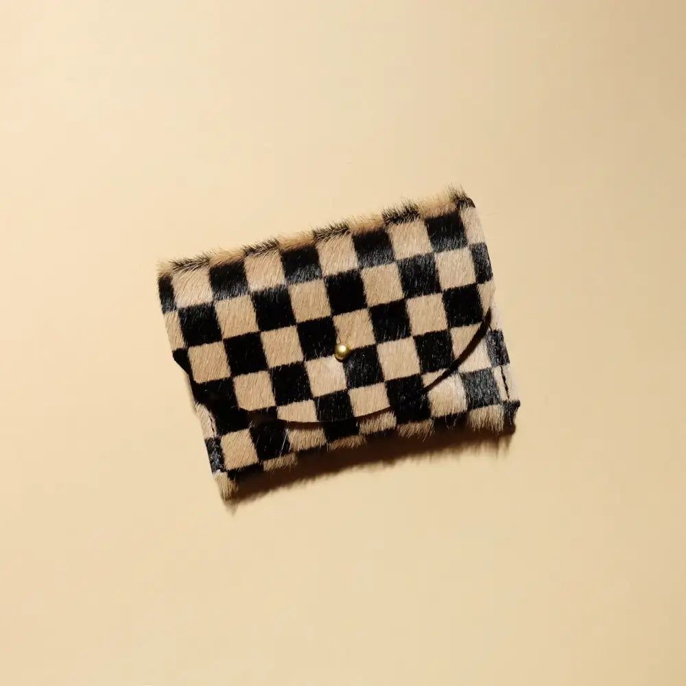 Tan Checkered Hair on Hide Cardholder - PABOOM