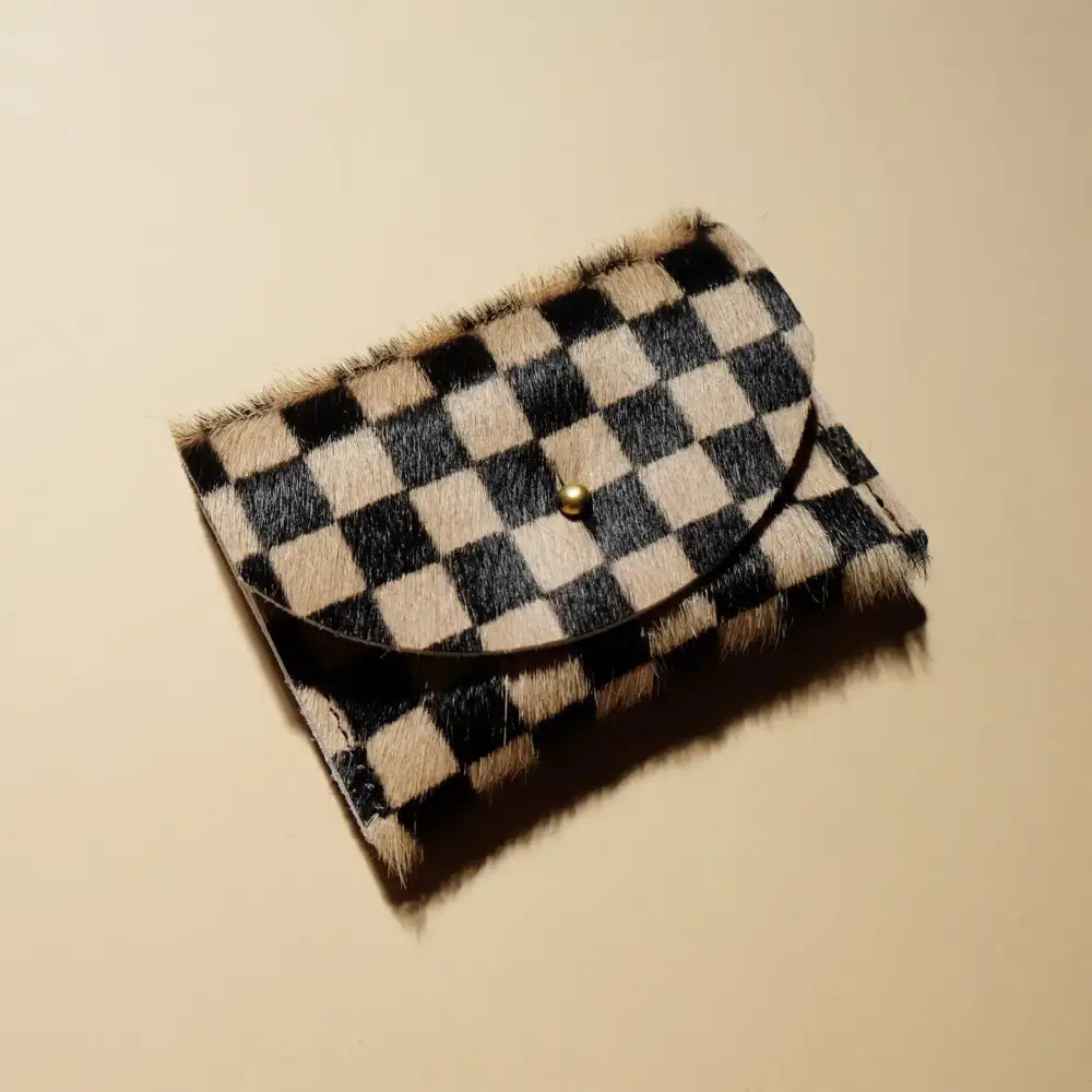 Tan Checkered Hair on Hide Cardholder - PABOOM