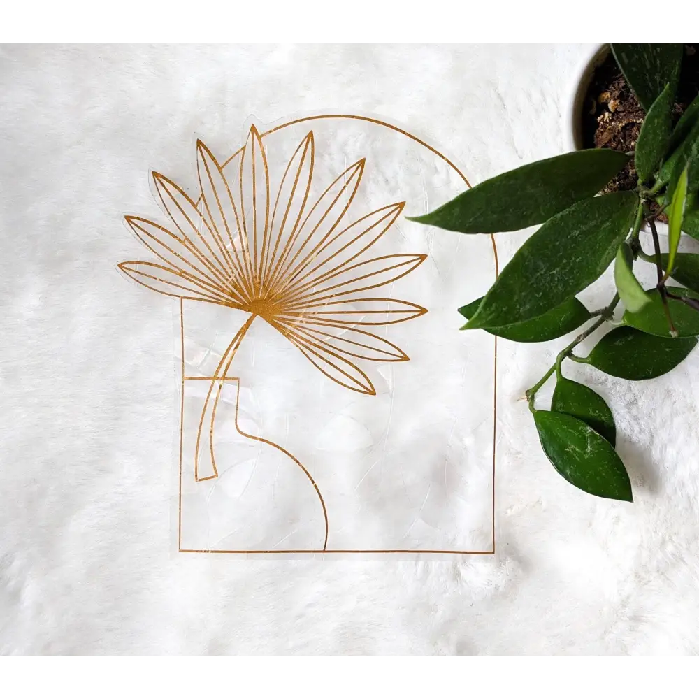 Prismatic Kitty - Boho Suncatcher Sticker | Palm Leaf in Vase | Minimalist