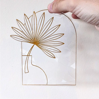 Prismatic Kitty - Boho Suncatcher Sticker | Palm Leaf in Vase | Minimalist