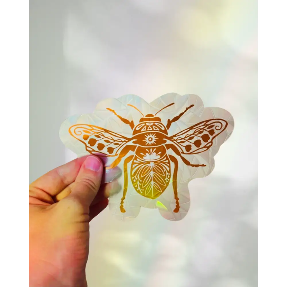 Prismatic Kitty - Honeybee Suncatcher Sticker | Floral Window Cling | Cottage