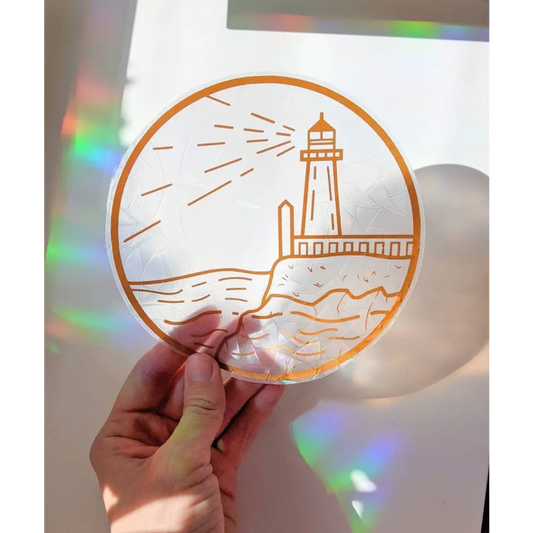Prismatic Kitty - Lighthouse Suncatcher Sticker | Rainbow Making Decal | Gift for nature lovers | East Coast Scenery