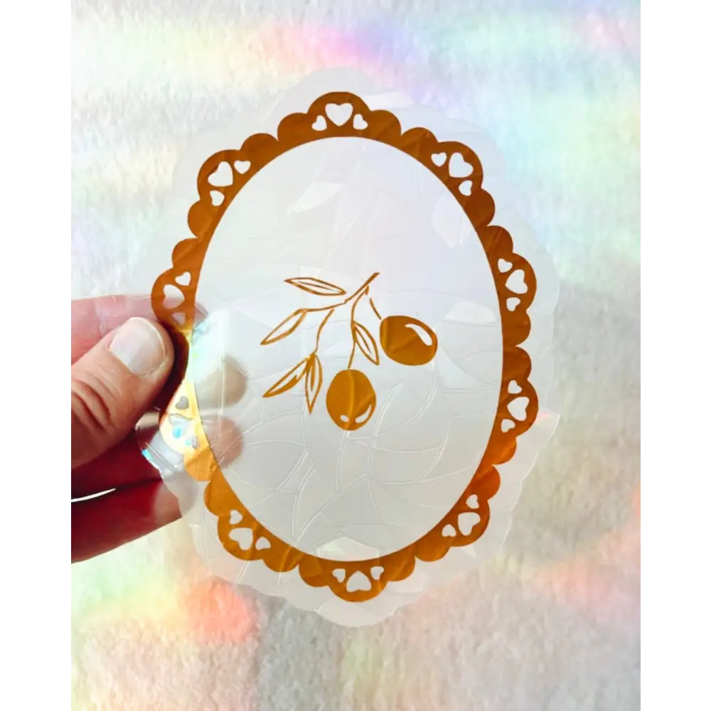 Prismatic Kitty - Olive Branch | Suncatcher Sticker | Ornate Window Cling