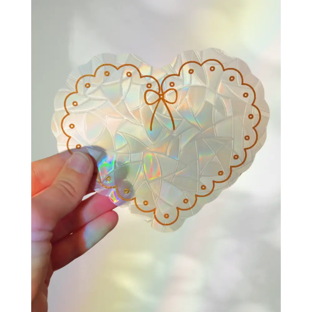 Prismatic Kitty - Scalloped Heart Suncatcher Sticker | Romantic Window Cling