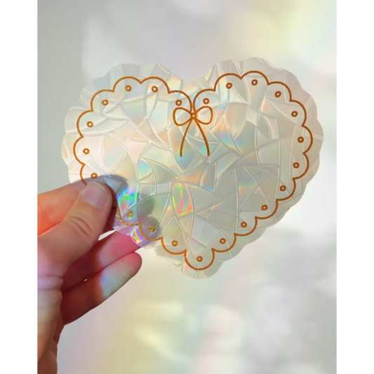 Prismatic Kitty - Scalloped Heart Suncatcher Sticker | Romantic Window Cling