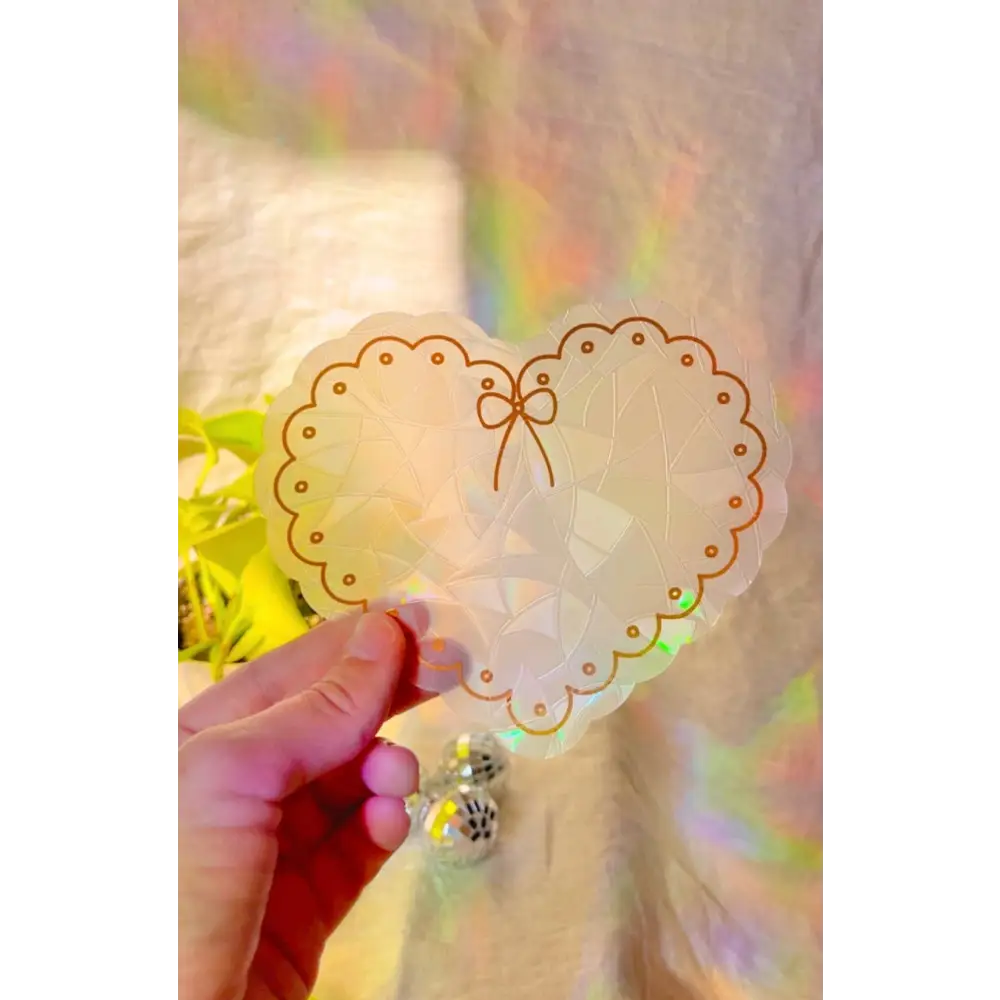 Prismatic Kitty - Scalloped Heart Suncatcher Sticker | Romantic Window Cling