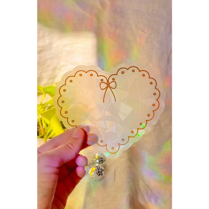 Prismatic Kitty - Scalloped Heart Suncatcher Sticker | Romantic Window Cling