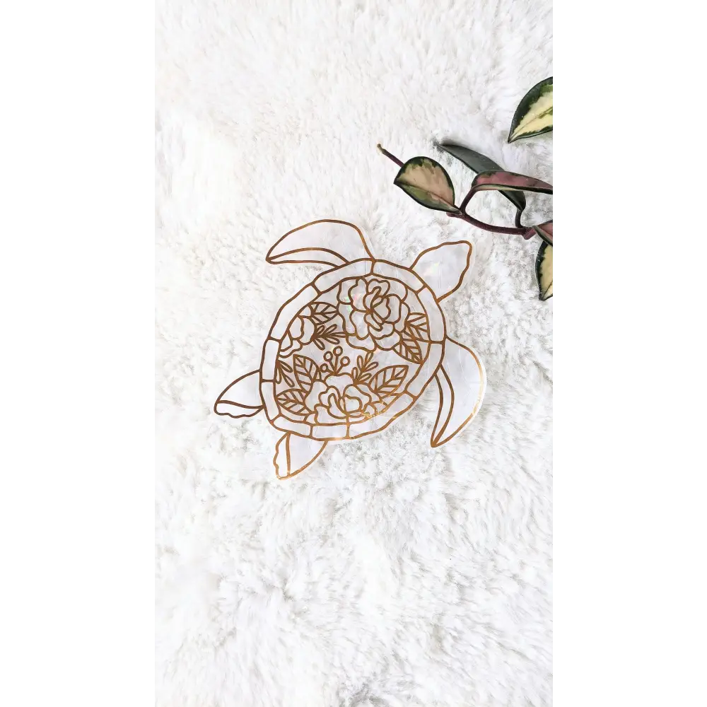 Prismatic Kitty - Sea Turtle Suncatcher | Window Cling | Copper Decor | Hibiscus Floral Pattern