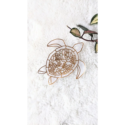 Prismatic Kitty - Sea Turtle Suncatcher | Window Cling | Copper Decor | Hibiscus Floral Pattern