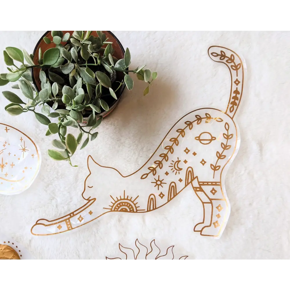 Prismatic Kitty - Stretching Cat Suncatcher | Rainbow Window Cling | Jumbo