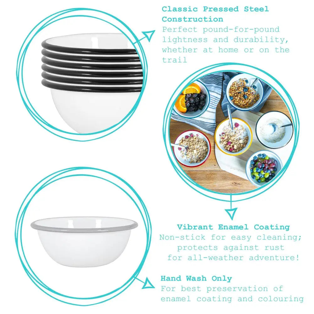 Rinkit Ltd - Argon Tableware White Enamel Bowl - 16cm - Red