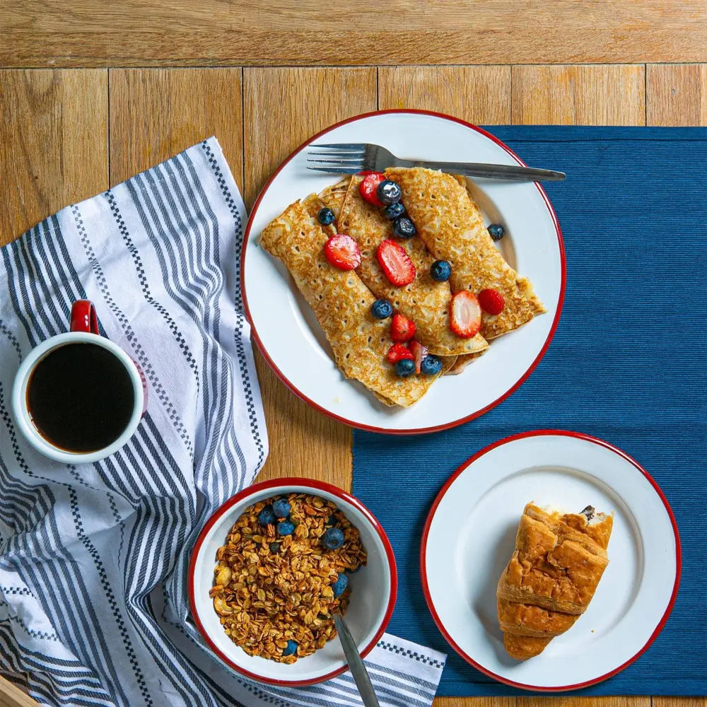 Rinkit Ltd - Argon Tableware White Enamel Bowl - 16cm - Red