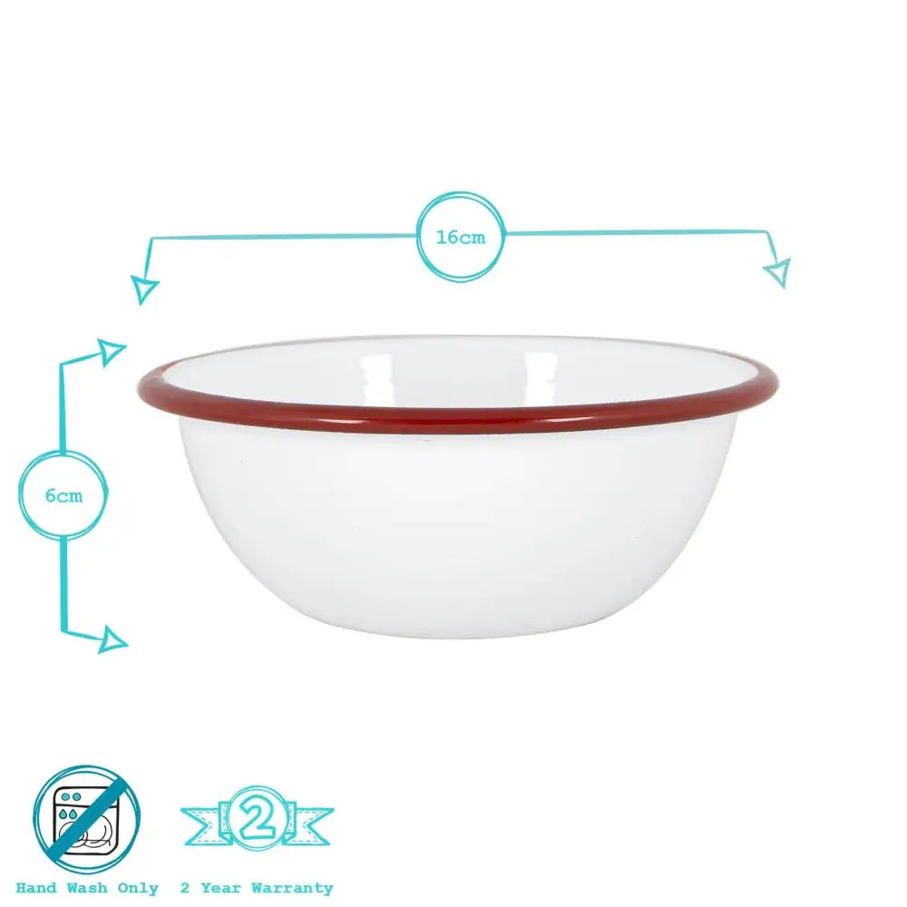 Rinkit Ltd - Argon Tableware White Enamel Bowl - 16cm - Red