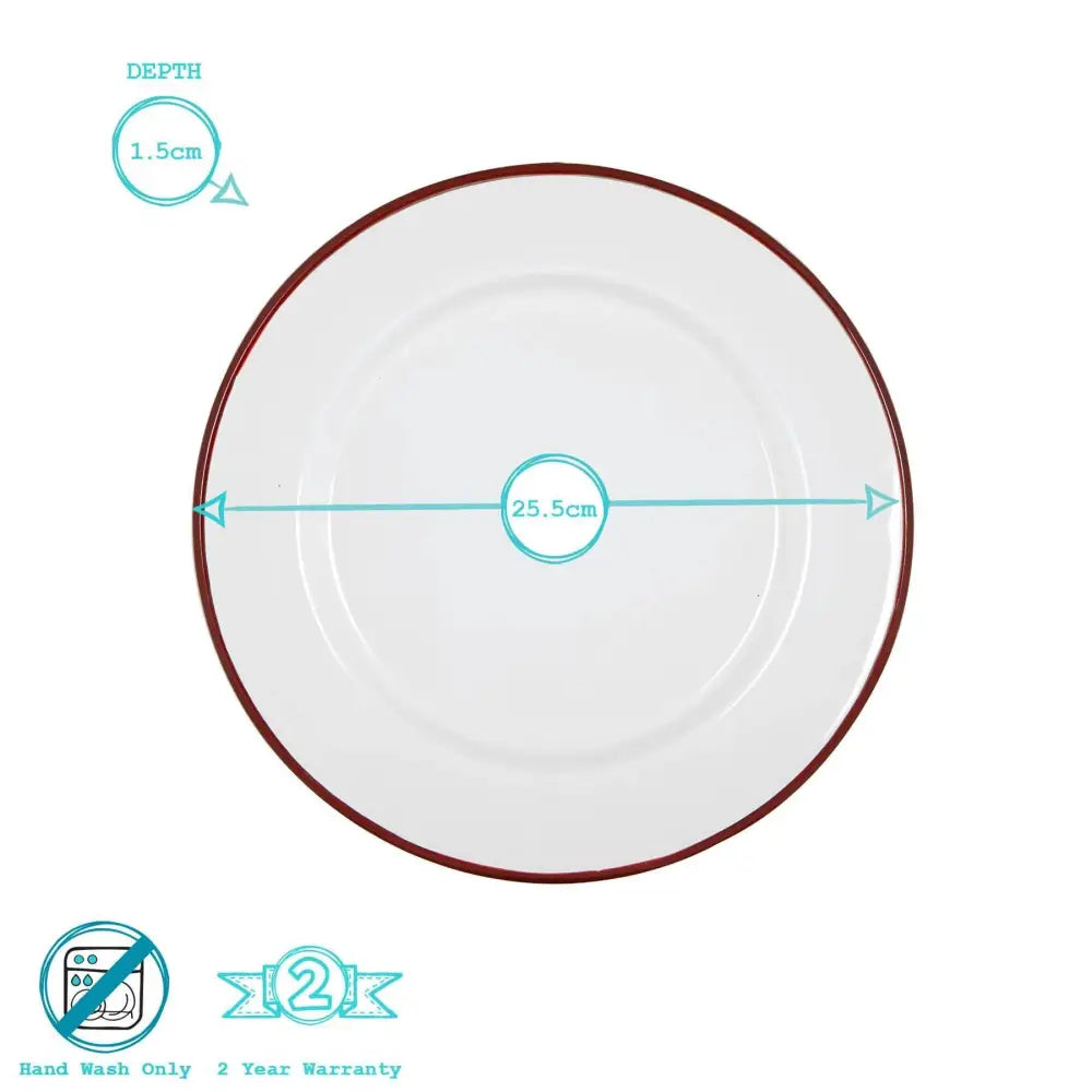 Rinkit Ltd - Argon Tableware White Enamel Dinner Plate - 25.5cm - Red