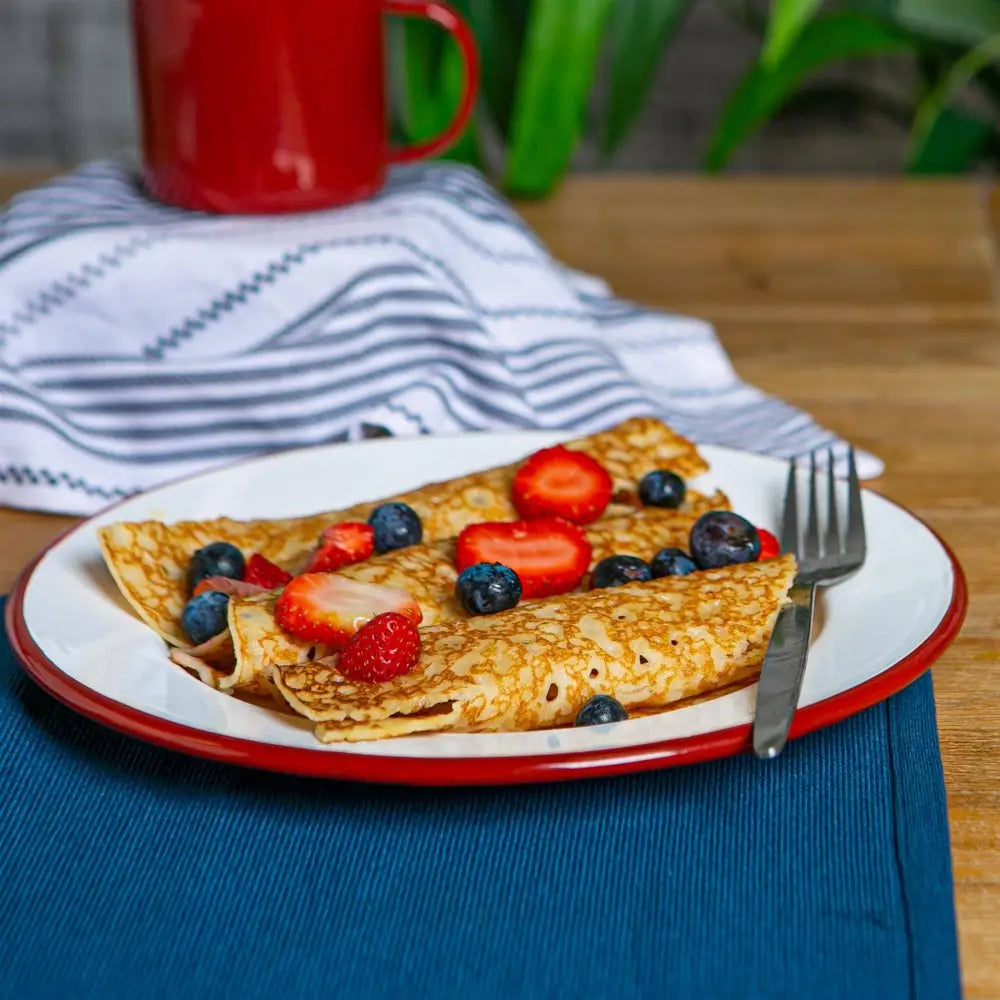 Rinkit Ltd - Argon Tableware White Enamel Dinner Plate - 25.5cm - Red