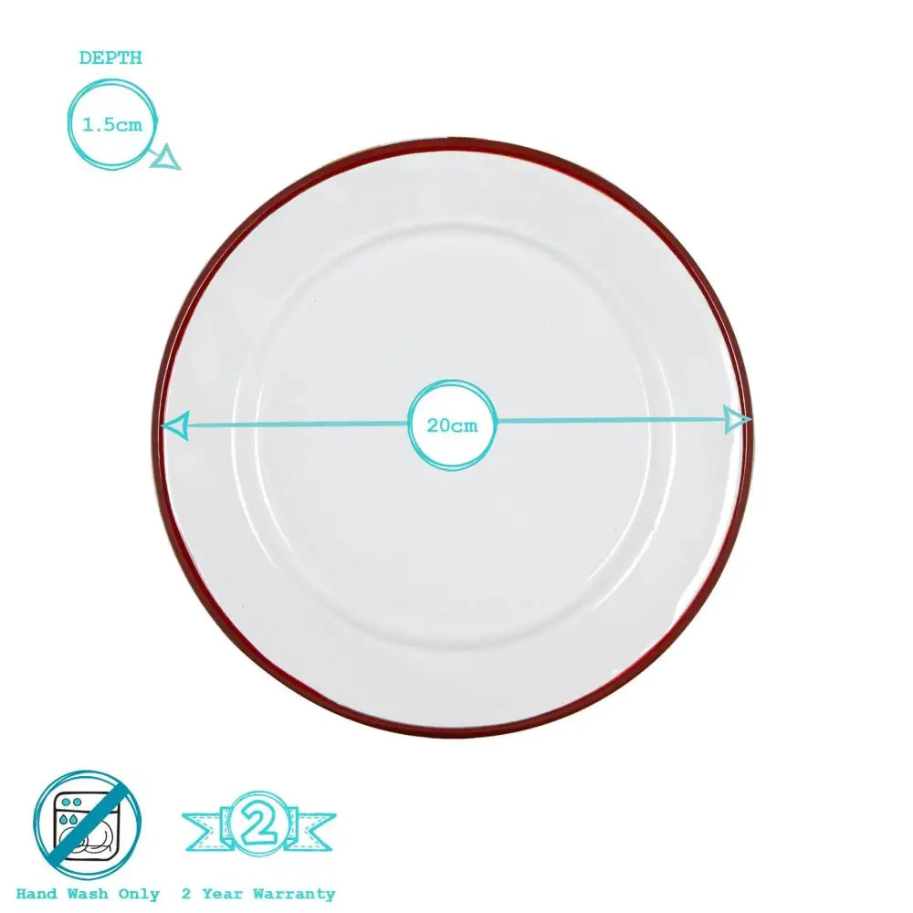 Rinkit Ltd - Argon Tableware White Enamel Side Plate - 20cm - Red
