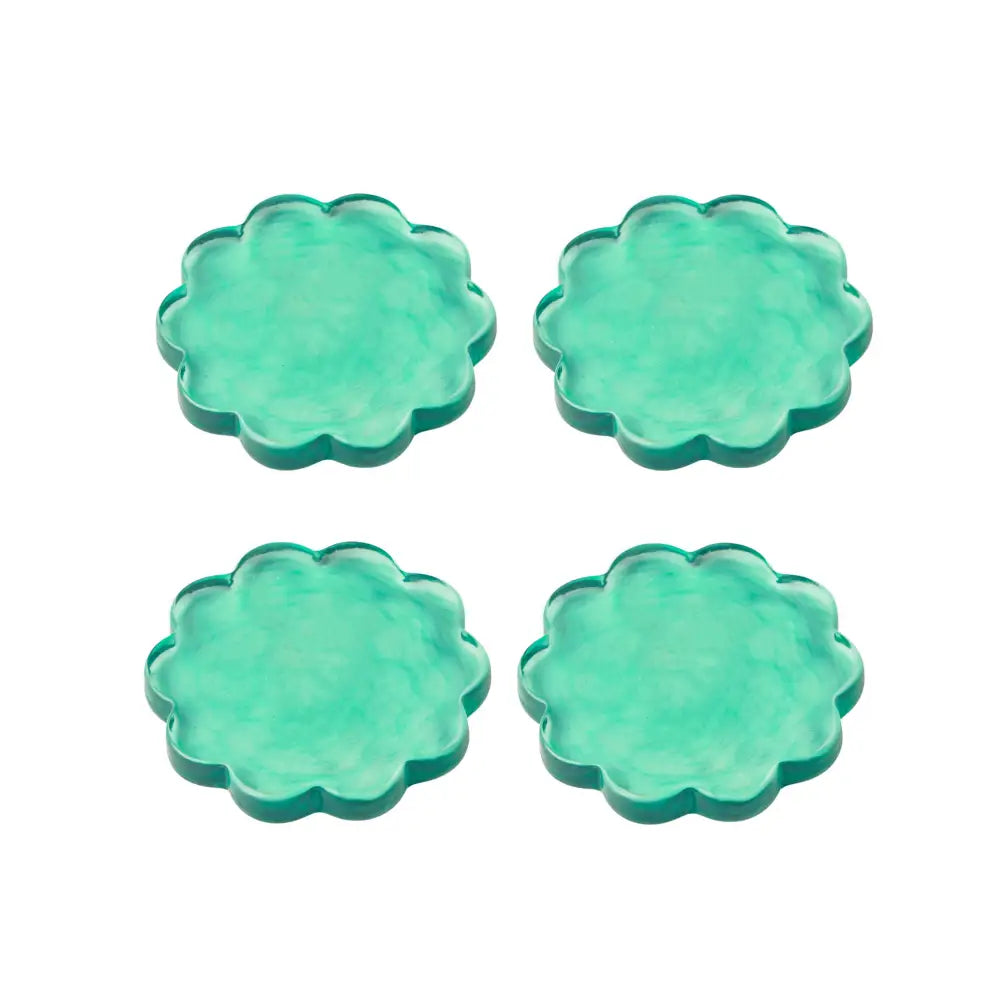 Daisy-scallop coasters, blue, glass, set of 4 -PABOOM