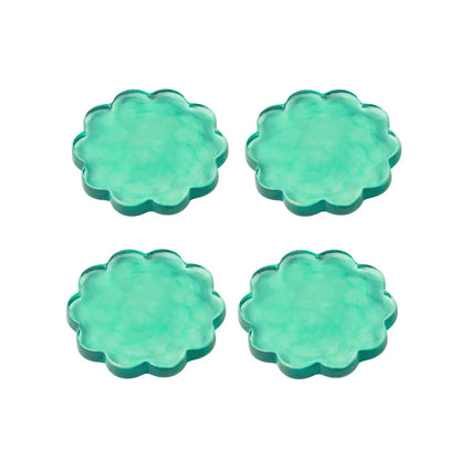 Daisy-scallop coasters, blue, glass, set of 4 -PABOOM