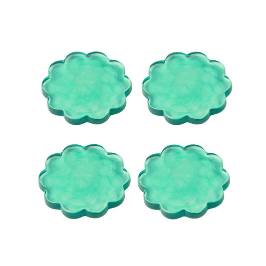 Daisy-scallop coasters, blue, glass, set of 4 -PABOOM