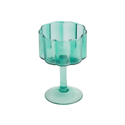 Daisy scallop wine glass, blue, glass - PABOOM