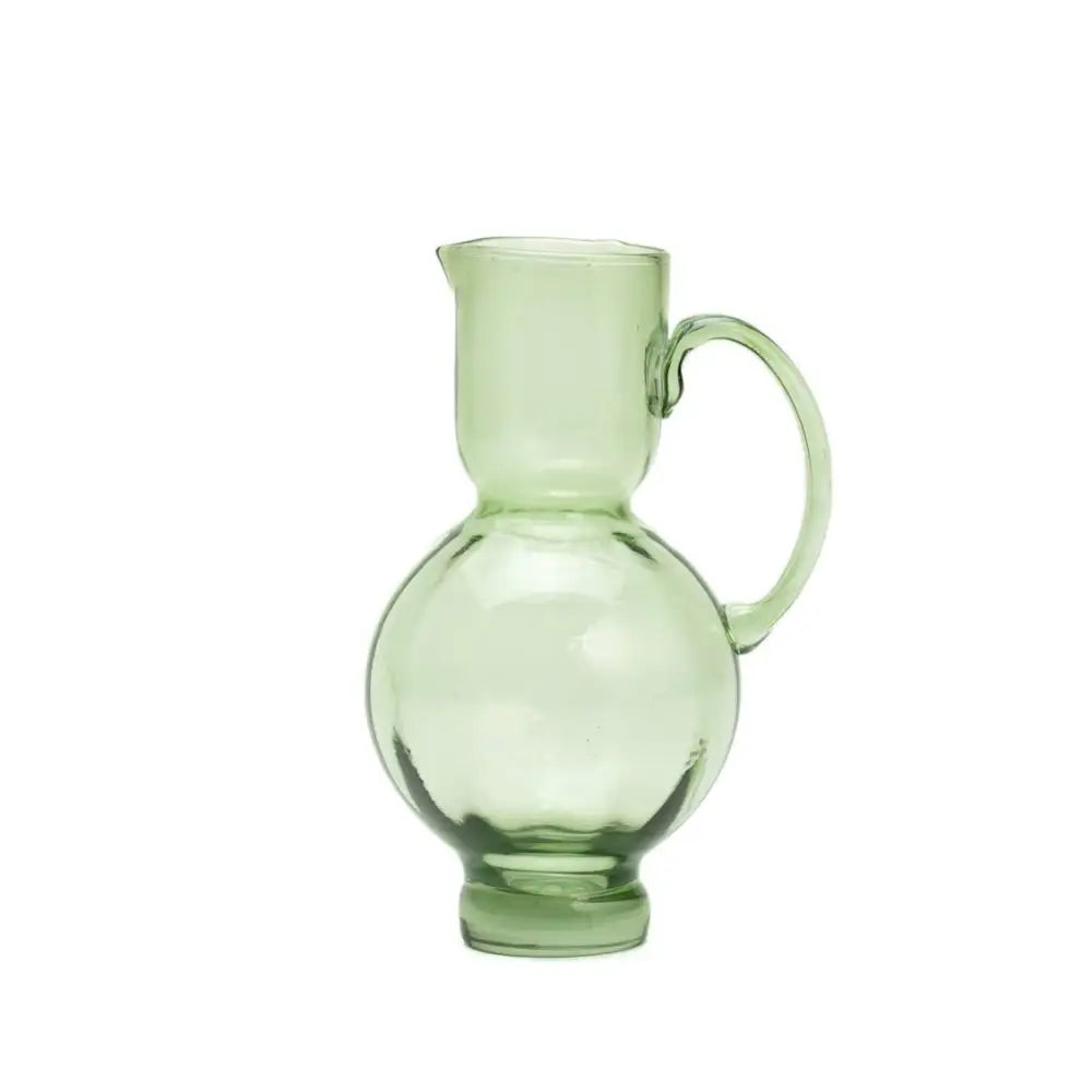 Recycled glass pitcher with a bulge middle and handle, green. - PABOOM
