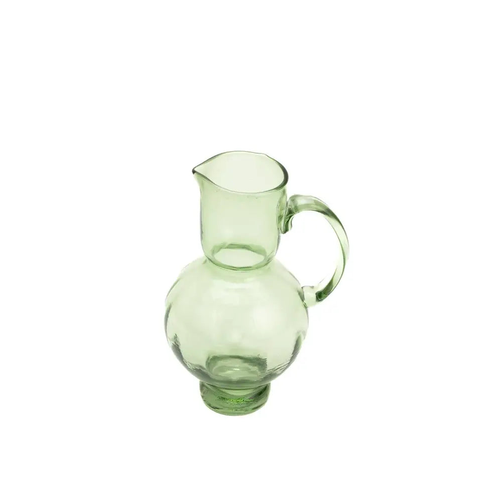 Recycled glass pitcher with a bulge middle and handle, green, top view - PABOOM