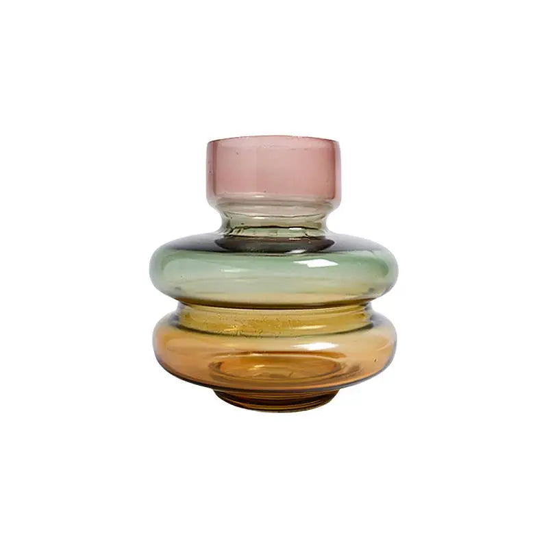 Glass bubble vase with a pink, green and yellow color gradient. Glass. - PABOOM