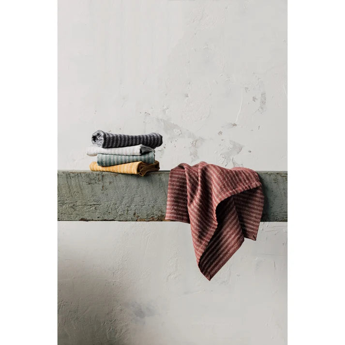 Jade Stripe dishtowel styled draped over an oven handle – PABOOM
