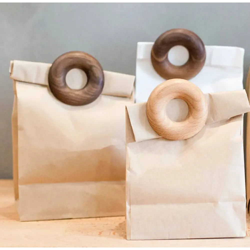 Smile Boutiques - Wooden Donut Bag Clips - Eco Friendly Plastic Free Walnut