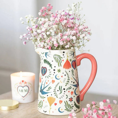 Something Different Wholesale - Cream Folk Print Ceramic Flower Jug