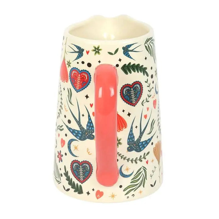 Something Different Wholesale - Cream Folk Print Ceramic Flower Jug