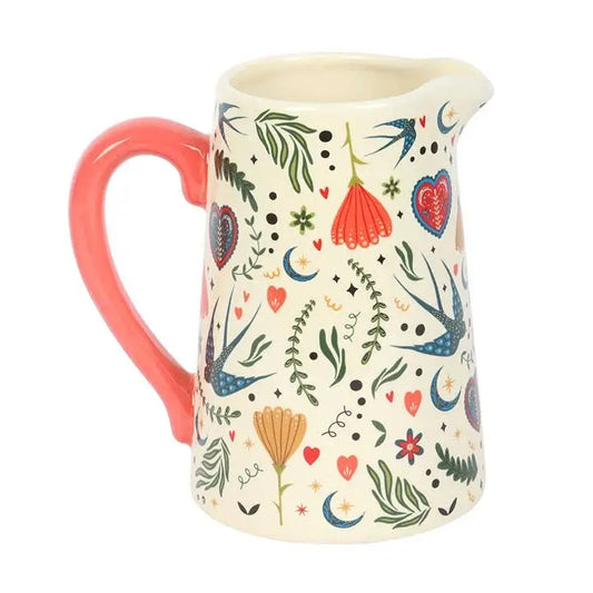 Something Different Wholesale - Cream Folk Print Ceramic Flower Jug