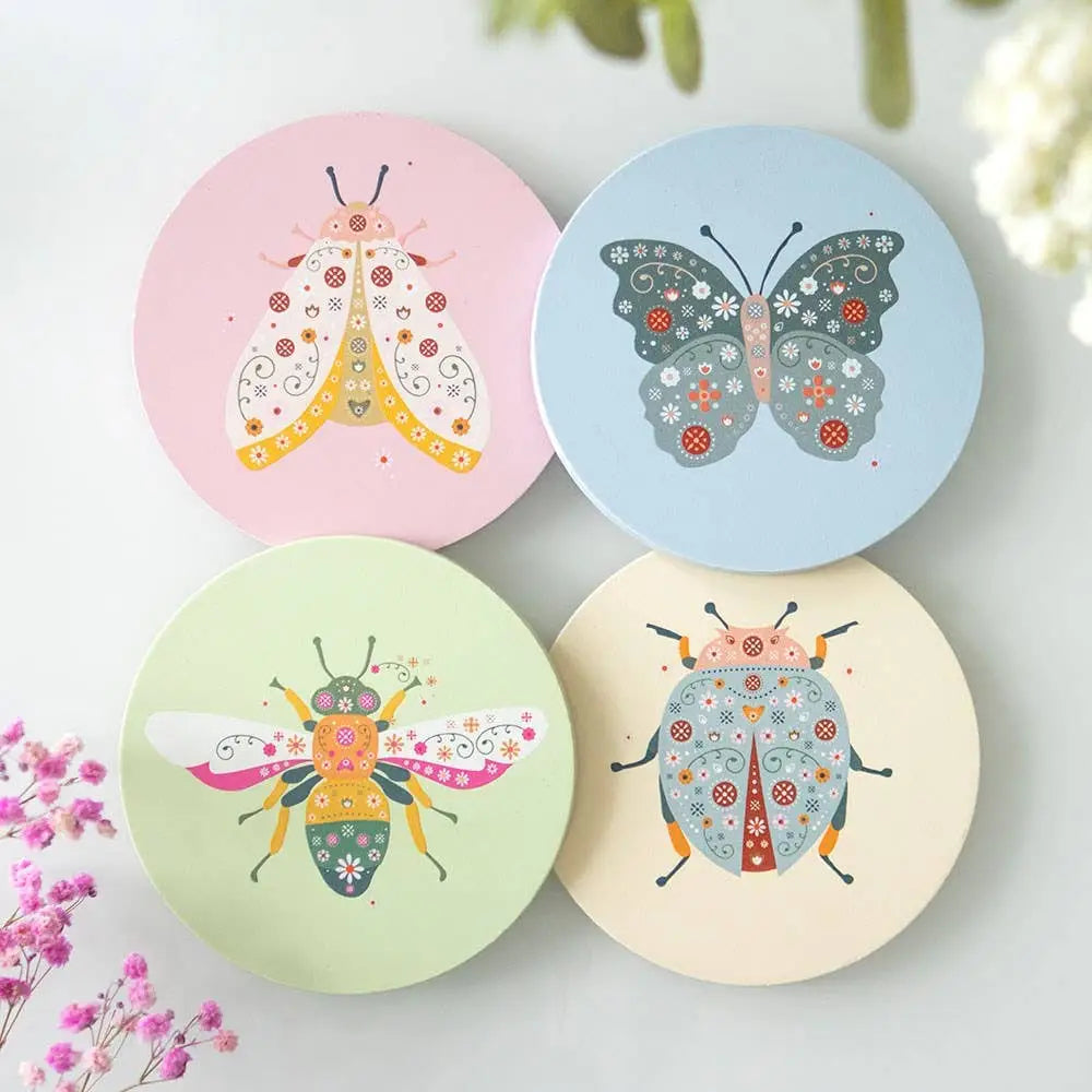 Something Different Wholesale - Floral Bug Coaster Set