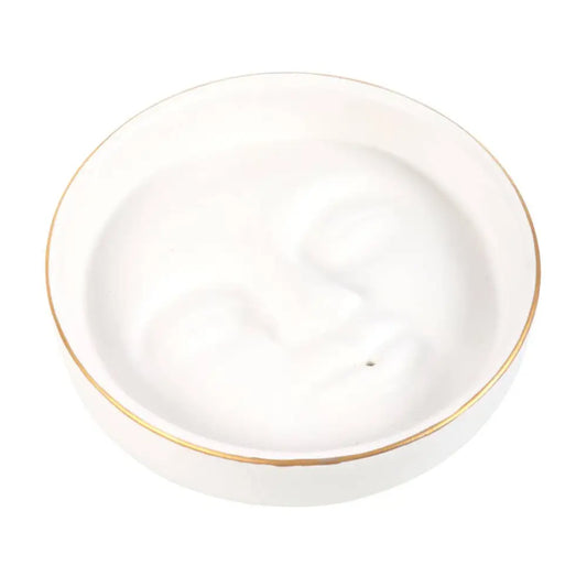 Something Different Wholesale - White Moon Face Ceramic Incense Stick Holder Plate