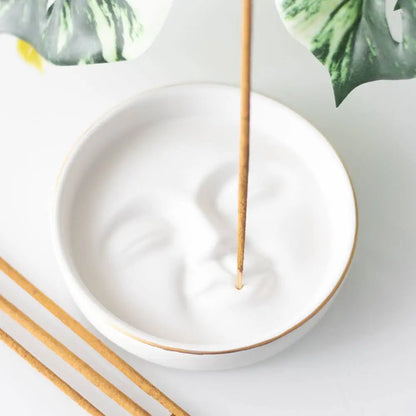 Something Different Wholesale - White Moon Face Ceramic Incense Stick Holder Plate