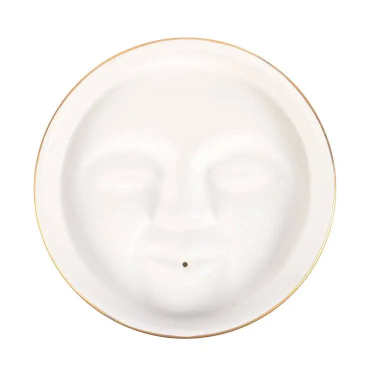 Something Different Wholesale - White Moon Face Ceramic Incense Stick Holder Plate