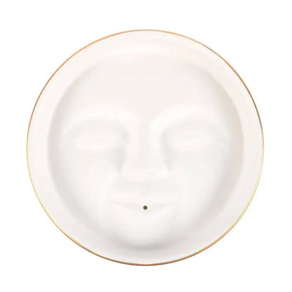 Something Different Wholesale - White Moon Face Ceramic Incense Stick Holder Plate