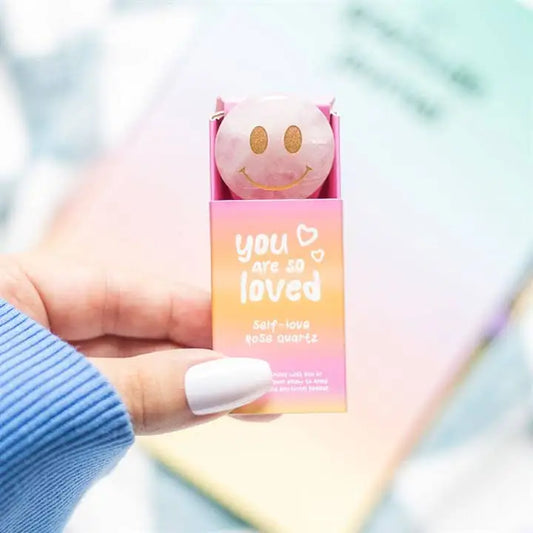 Something Different Wholesale - You Are Loved Rose Quartz Happy Face Crystal