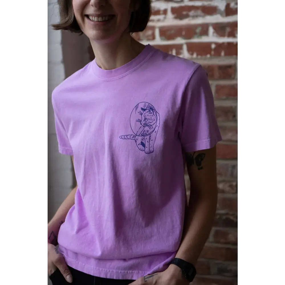 Stay Home Club - Been Better (Cone Kitty) T-Shirt | Funny graphic tee Purple Highlighter / Small