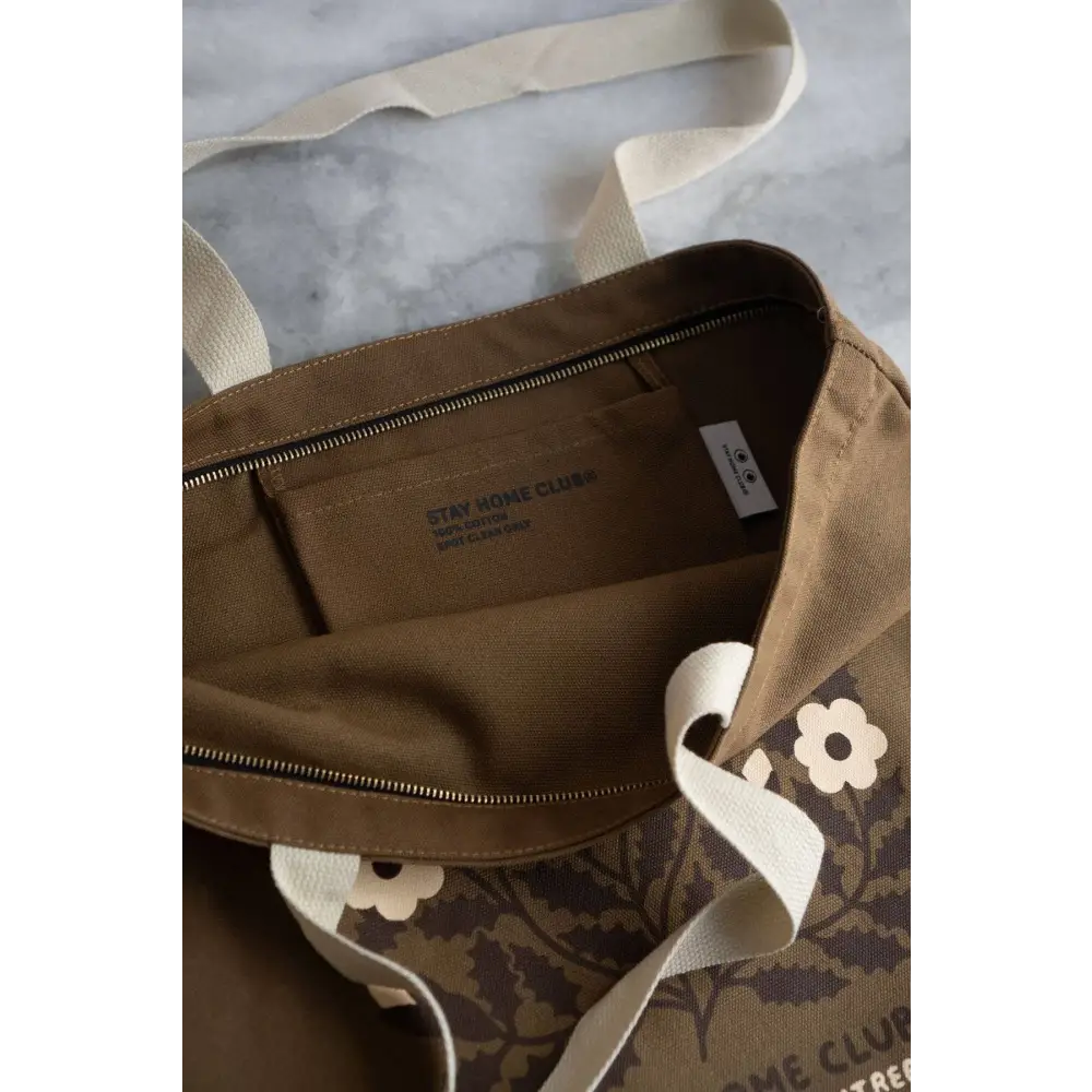 Stay Home Club - Blooms 1858 Big Zip Tote | Huge Zippered Canvas Biscuit / Natural